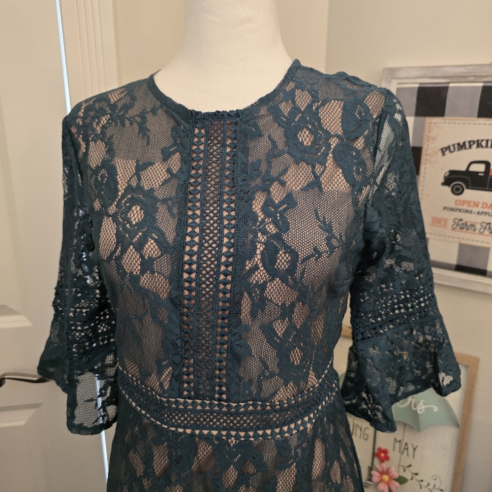 Elegant Lace Midi Dress in Green
